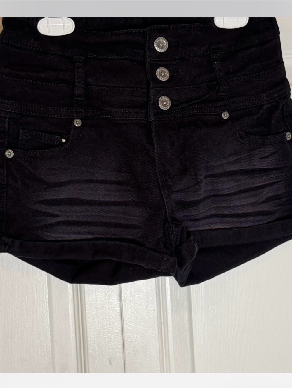 1st Kiss Black High-Rise Triple-Button Denim Shorts